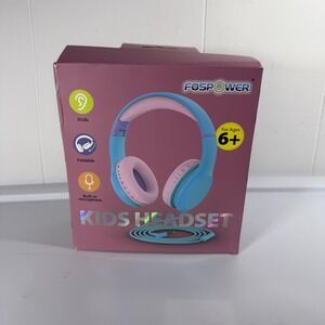 FosPower Kids Headset Pink Blue Wired Headphones 85dB Volume Limit Mic Ages 6+